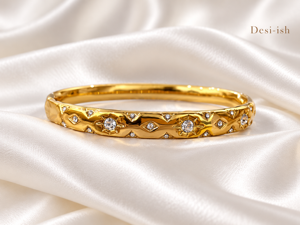 Crystal Gaze Kada front view on white satin