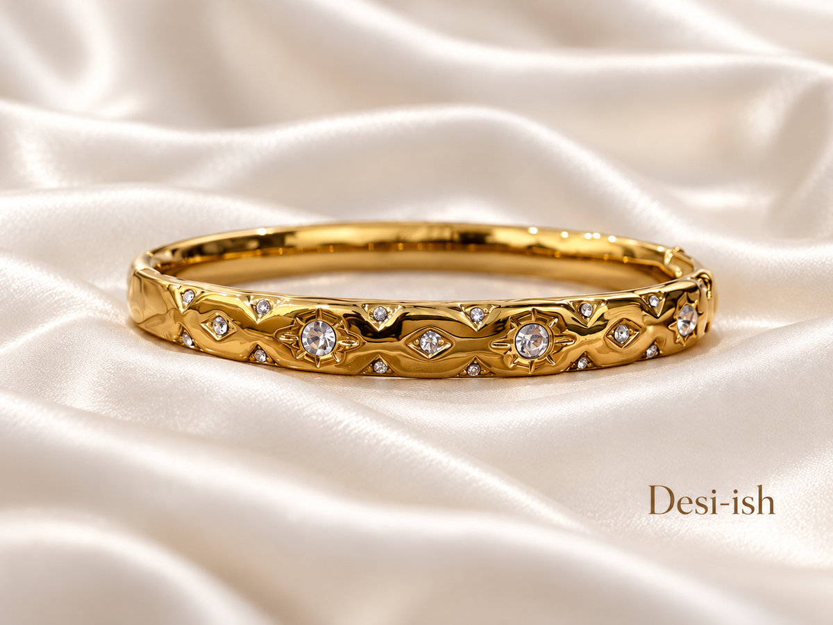 Crystal Gaze Anti-Tarnish Kada on white satin