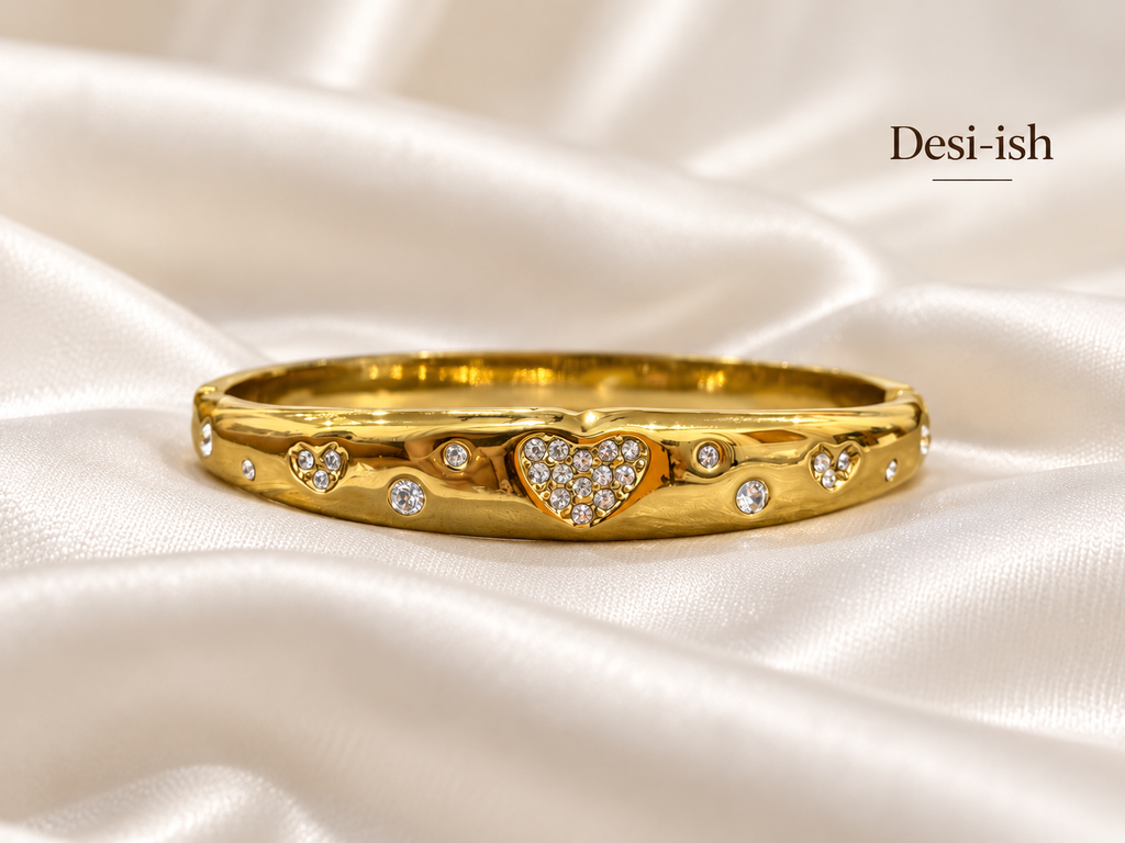 Crystal heart anti-tarnish kada front view on white satin
