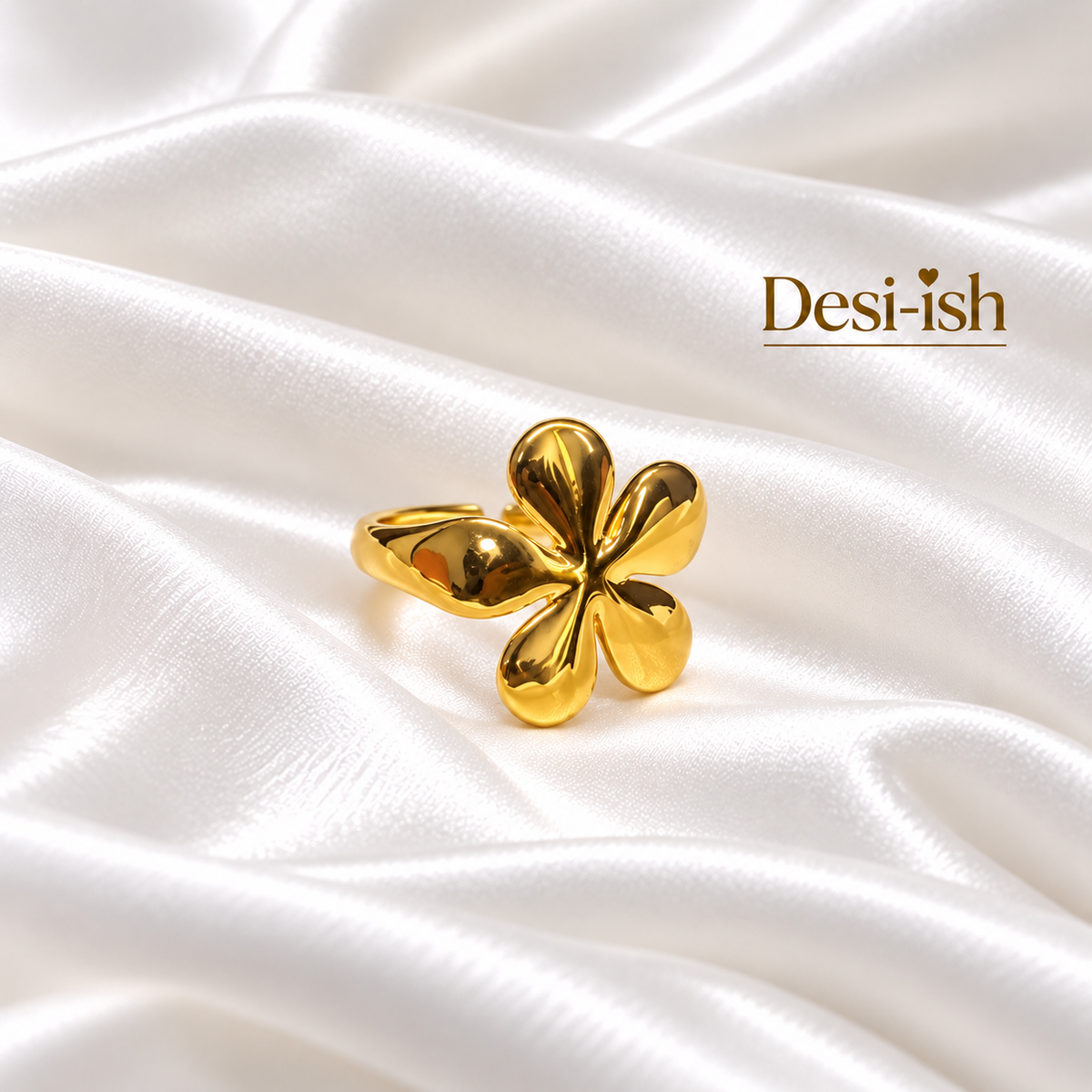 Bloom Flower Anti-Tarnish Adjustable Ring