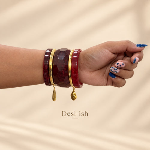 Desi-ish burgundy resin statement bangle stack of 5