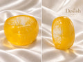 Desi-ish chunky marbled resin bangle in Amber Yellow, front and side views