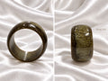 Desi-ish chunky marbled resin bangle in Smoky Olive, front and side views