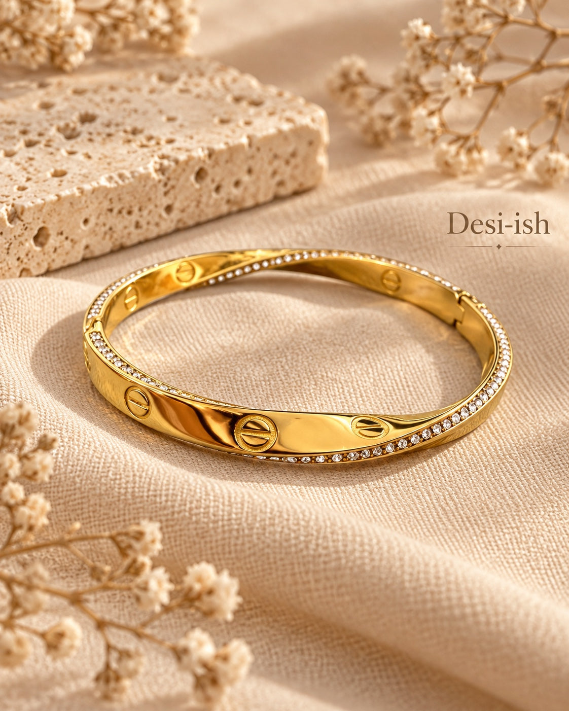 Desi-ish crystal edge screw anti-tarnish kada