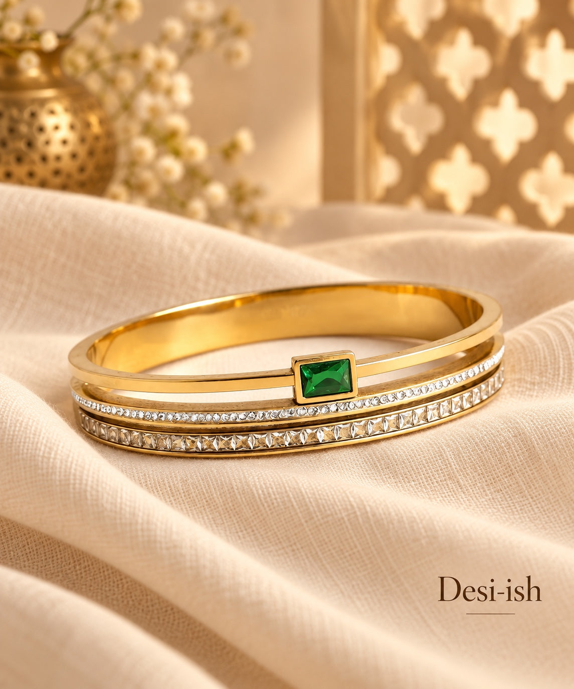 Desi-ish Emerald Crystal Baby Anti-Tarnish Kada