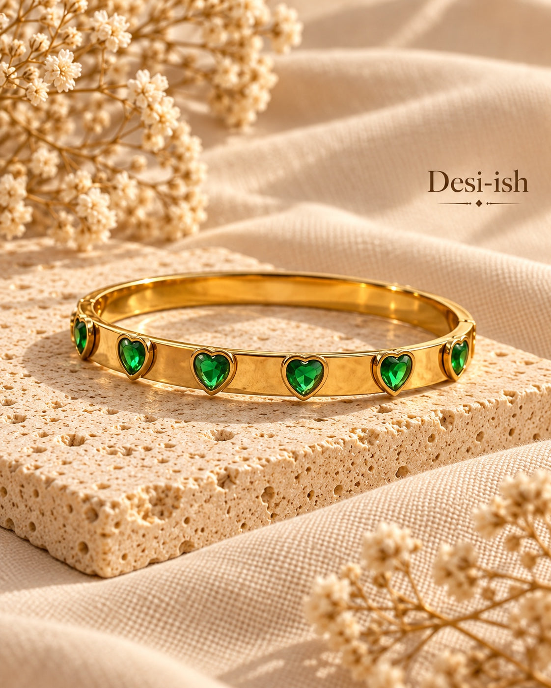 Desi-ish emerald heart anti-tarnish bangle