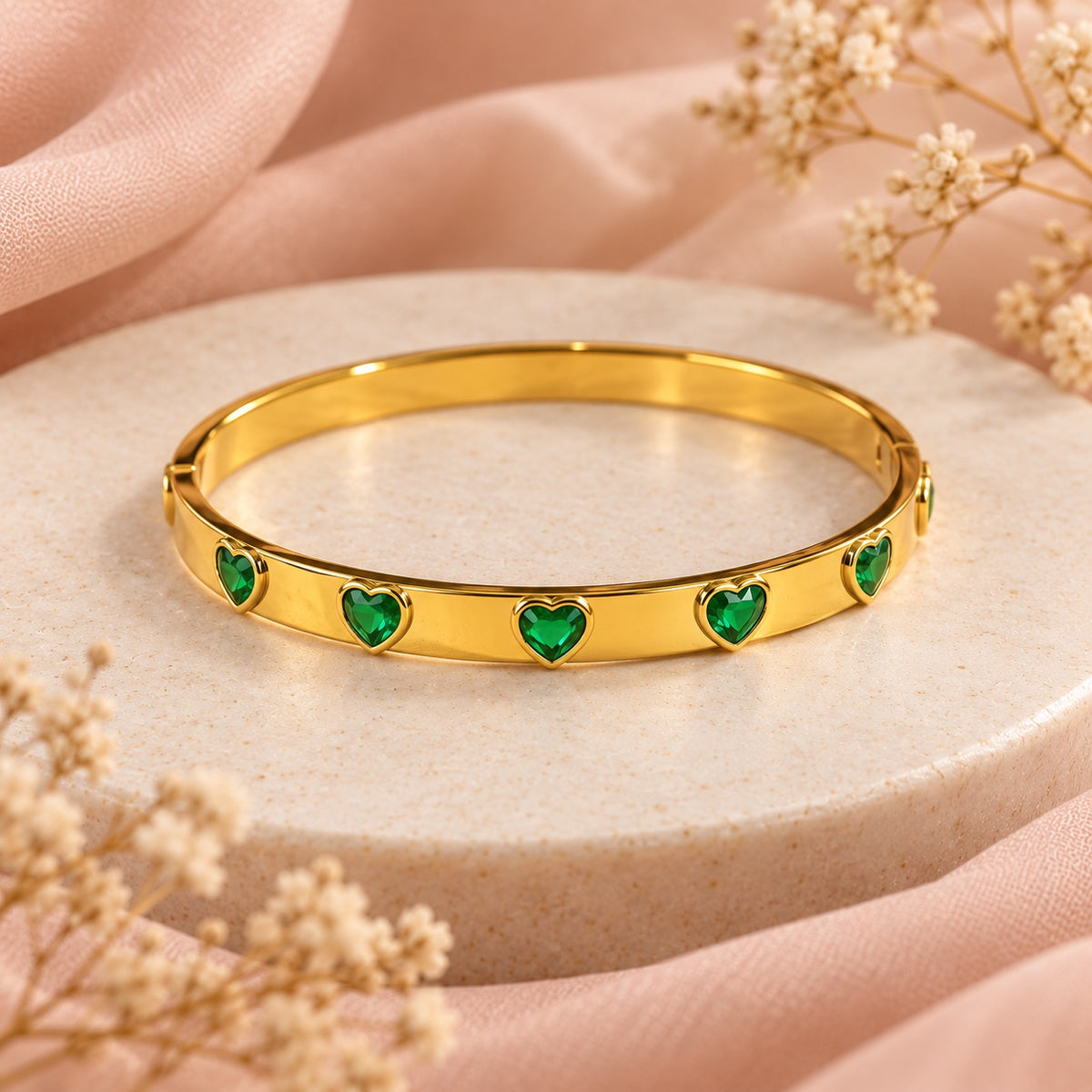 Desi-ish emerald heart anti-tarnish bangle alternate view