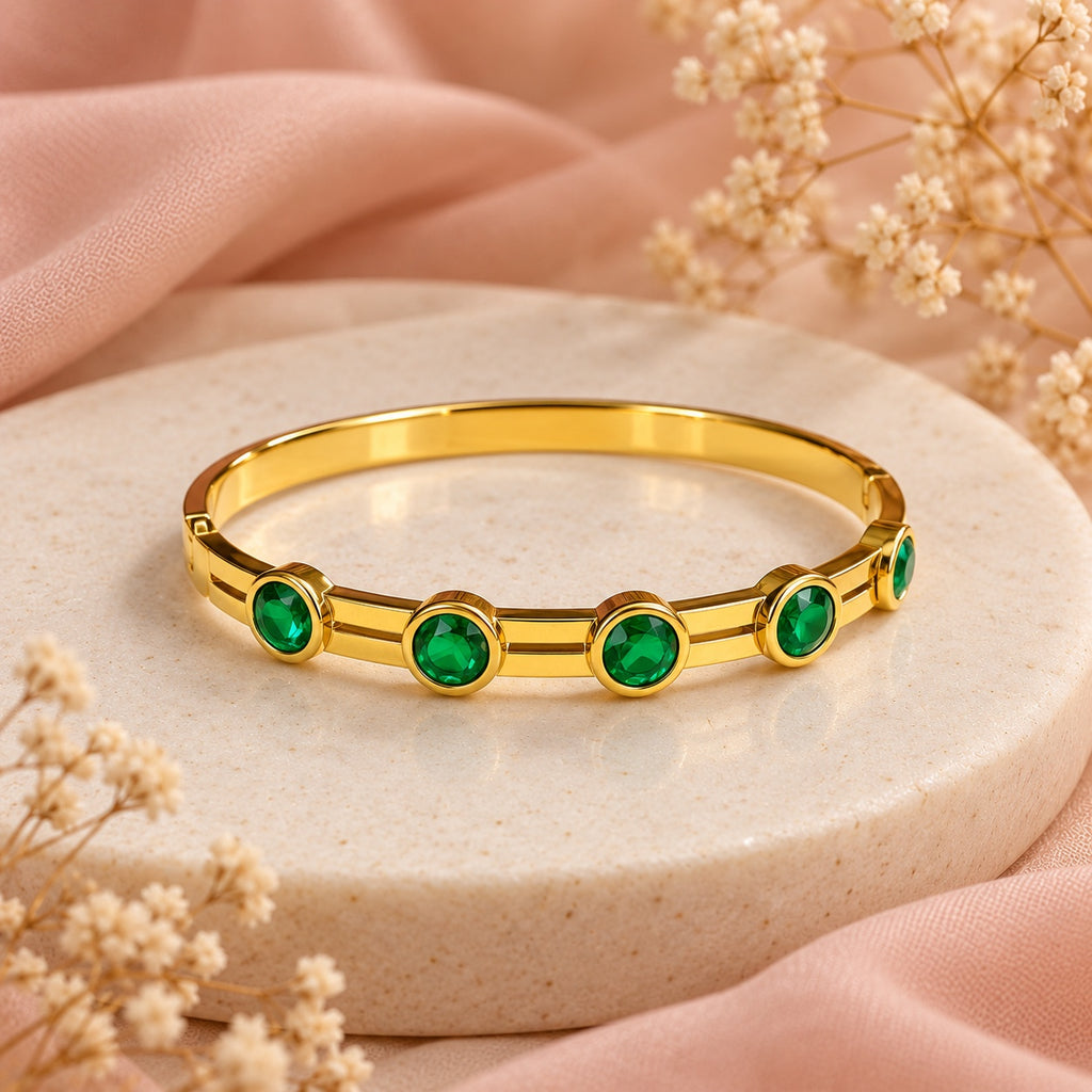 Desi-ish emerald round stone anti-tarnish kada alternate view
