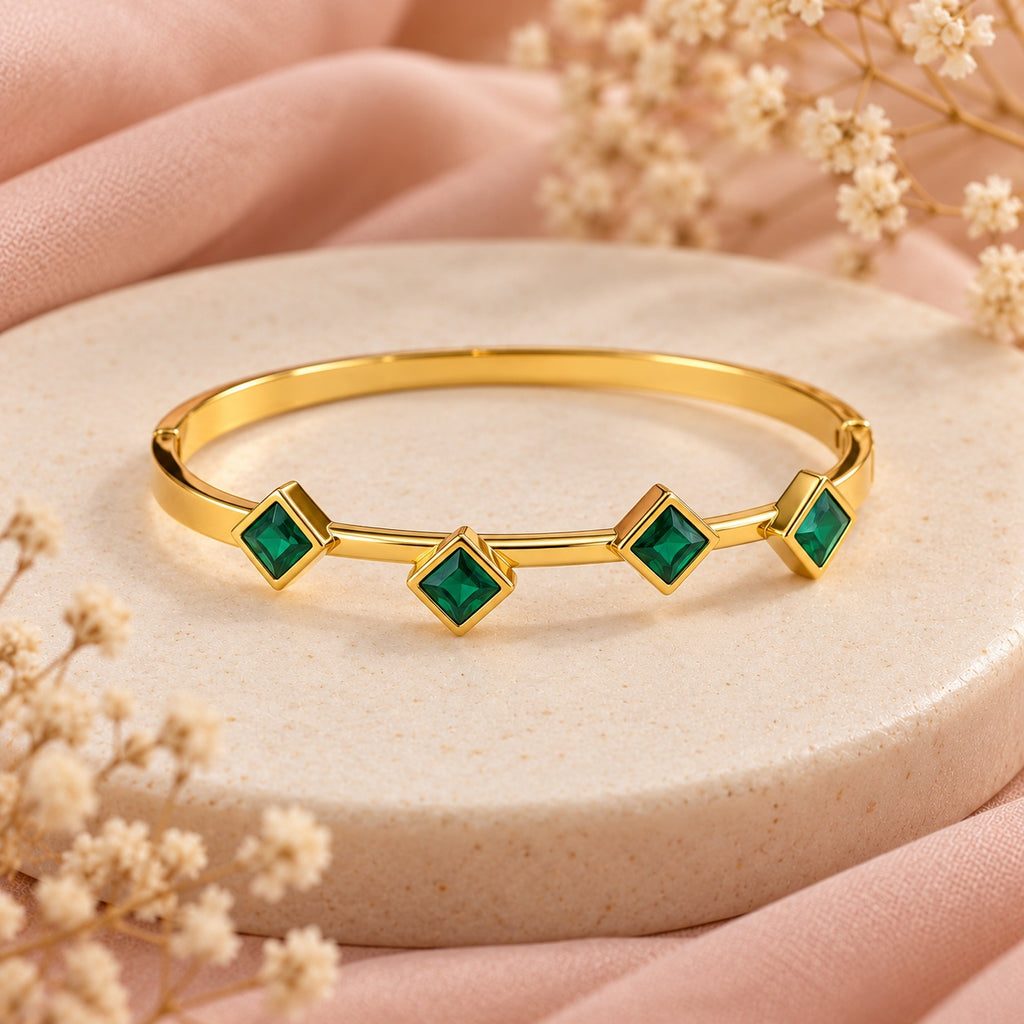 Desi-ish emerald square stone anti-tarnish cuff alternate view