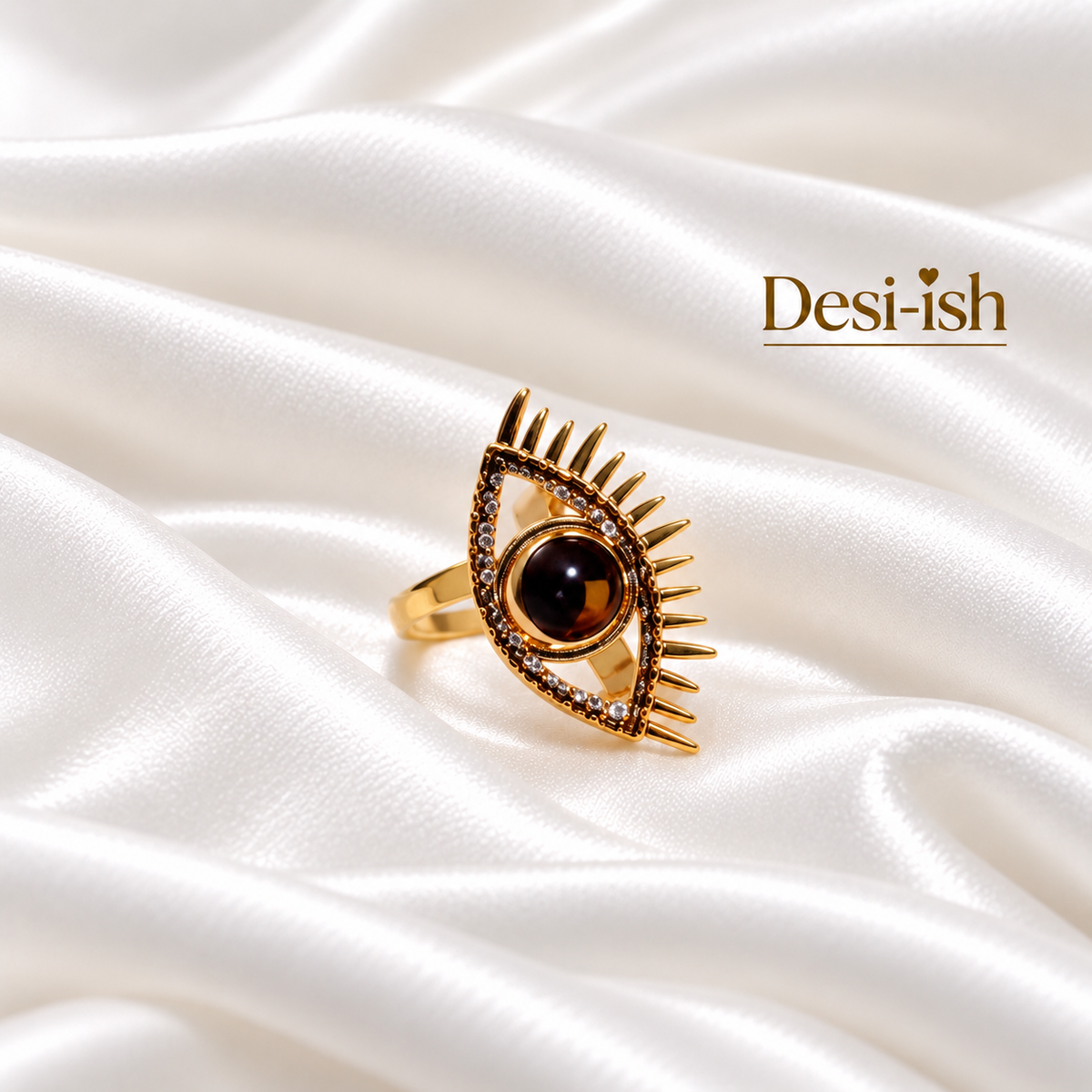 Evil Eye Anti-Tarnish Adjustable Ring