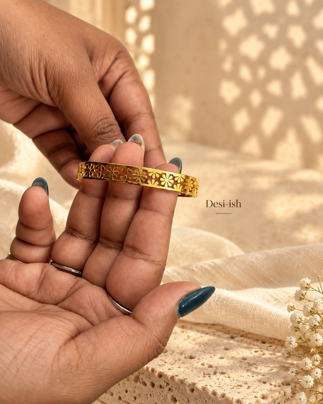 Desi-ish floral cut-out anti-tarnish bangle alternate view