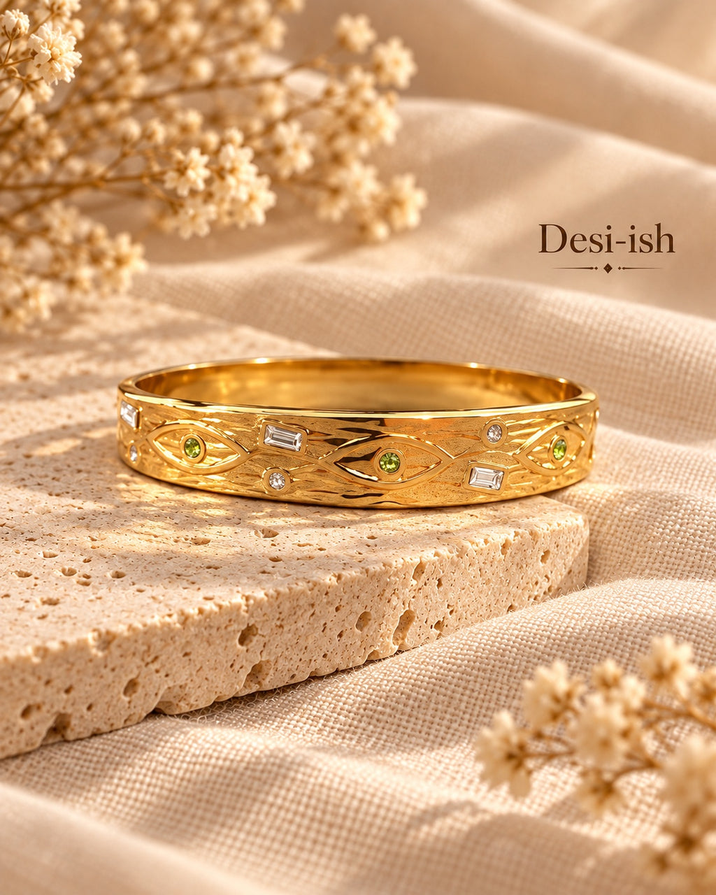 Desi-ish green eye crystal anti-tarnish kada