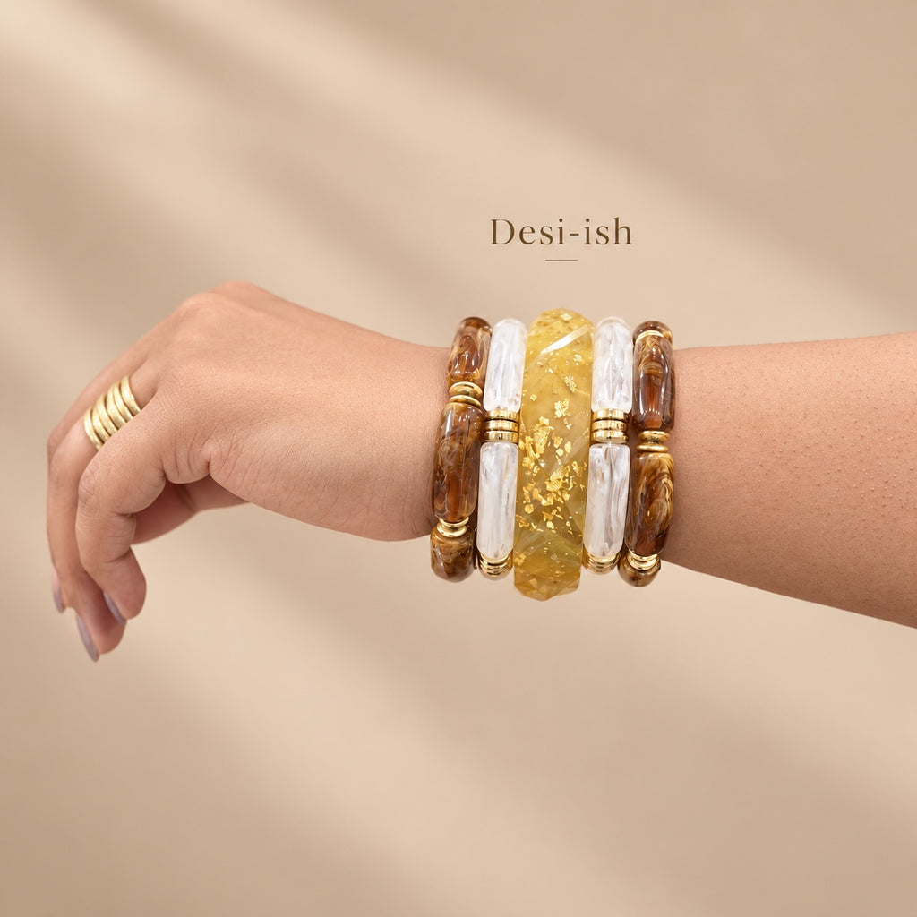 Desi-ish honey gold resin statement bangle stack of 5