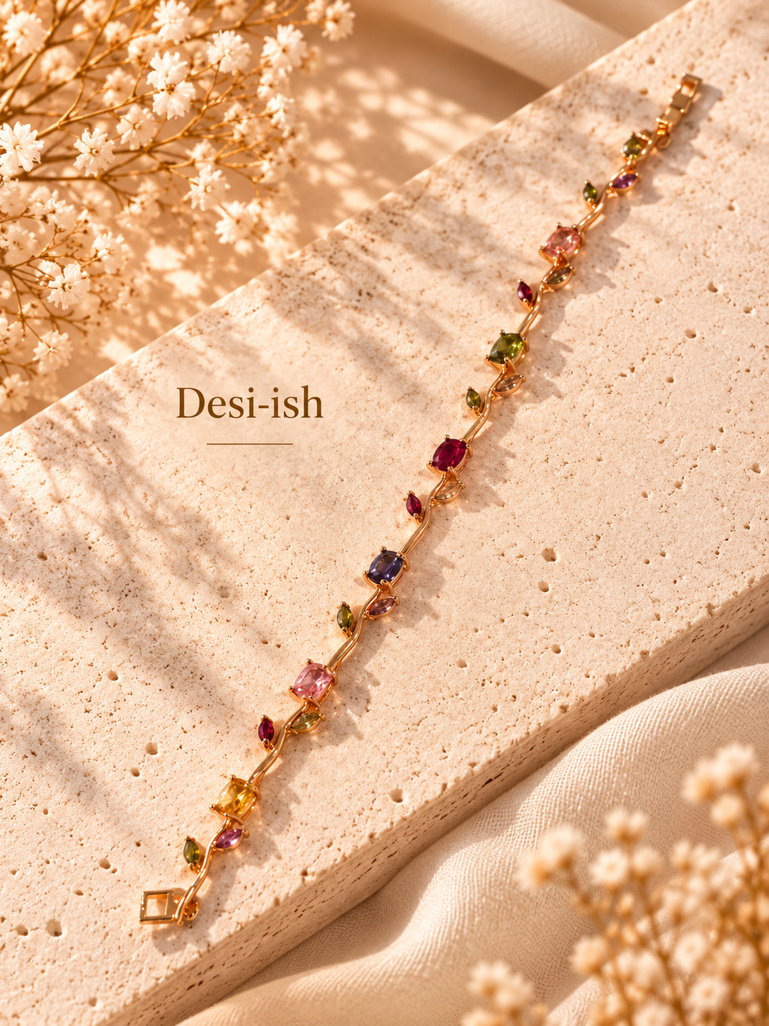 Multicolour Stone Tulip Anti-Tarnish Bracelet by Desi-ish