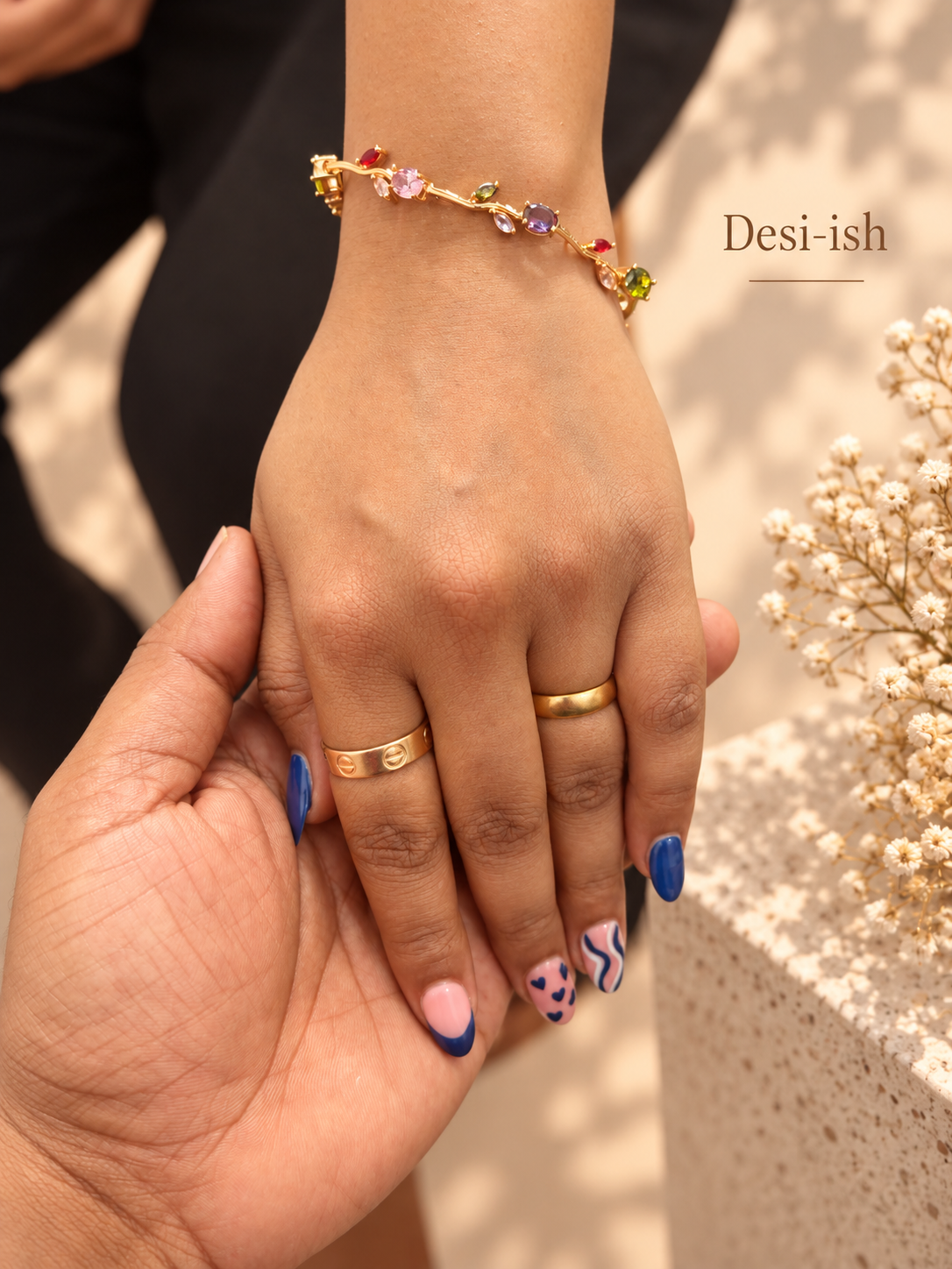 Multicolour Stone Tulip Anti-Tarnish Bracelet worn on wrist