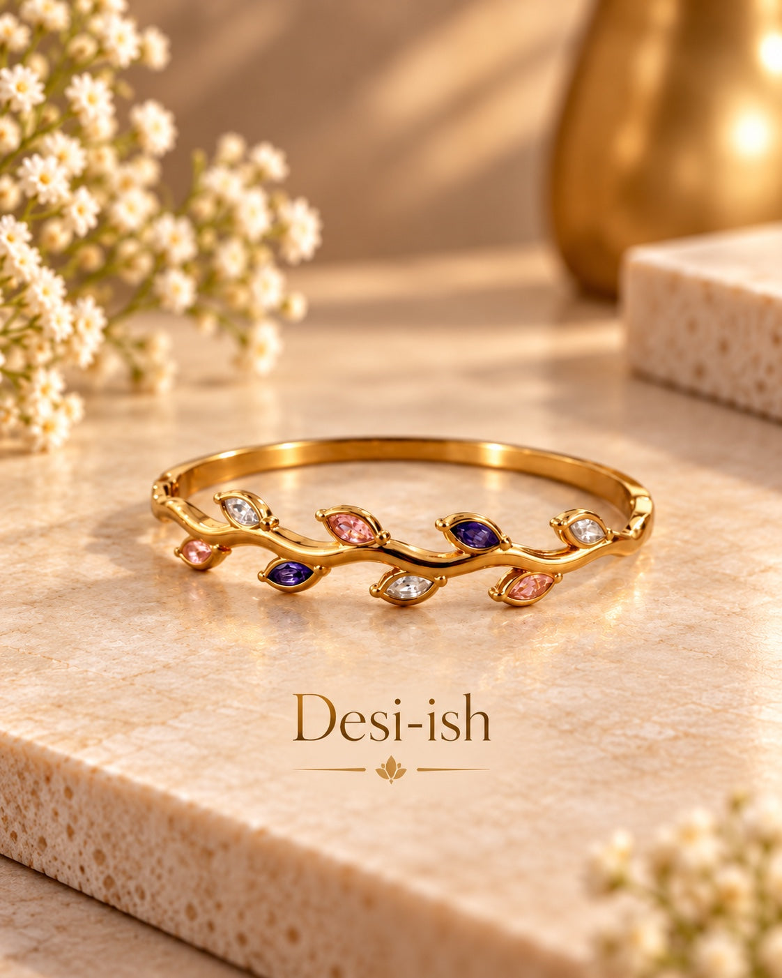 Desi-ish multicolour leaf vine anti-tarnish kada