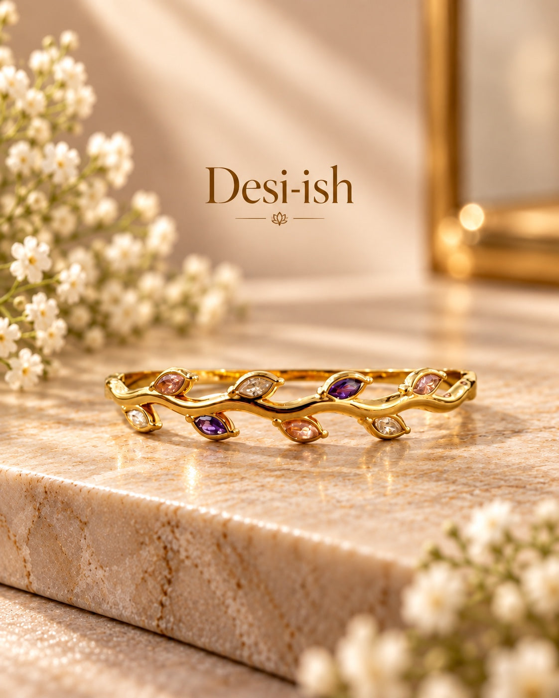 Desi-ish multicolour leaf vine anti-tarnish kada product view