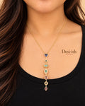 Desi-ish Multicolour Talisman Drop Necklace styled on model