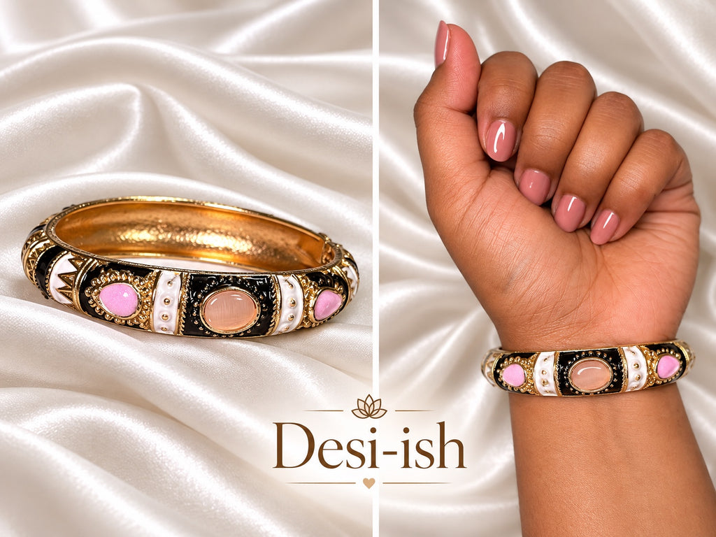 Navratri enamel kada black & blush product and wrist view