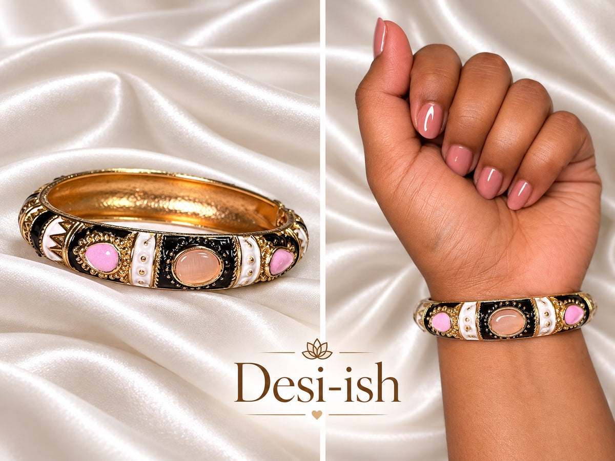 Navratri enamel kada black & blush product and wrist view