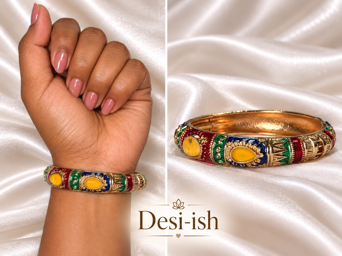 Navratri enamel kada green & yellow product and wrist view