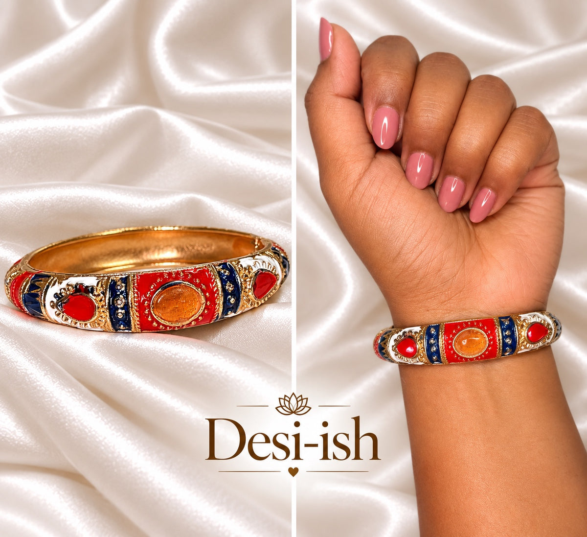 Navratri enamel kada red & navy product and wrist view