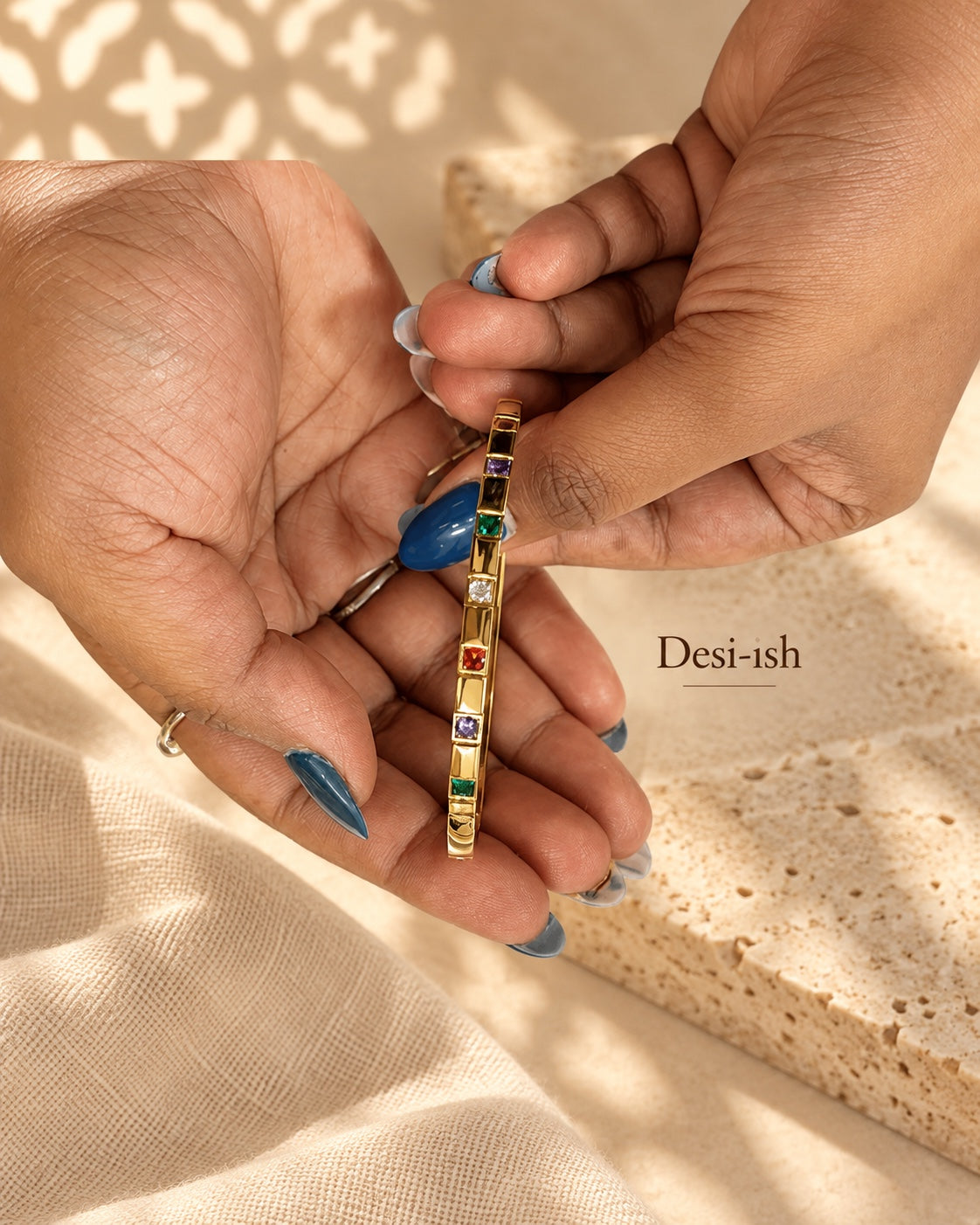 Desi-ish rainbow square stone anti-tarnish kada