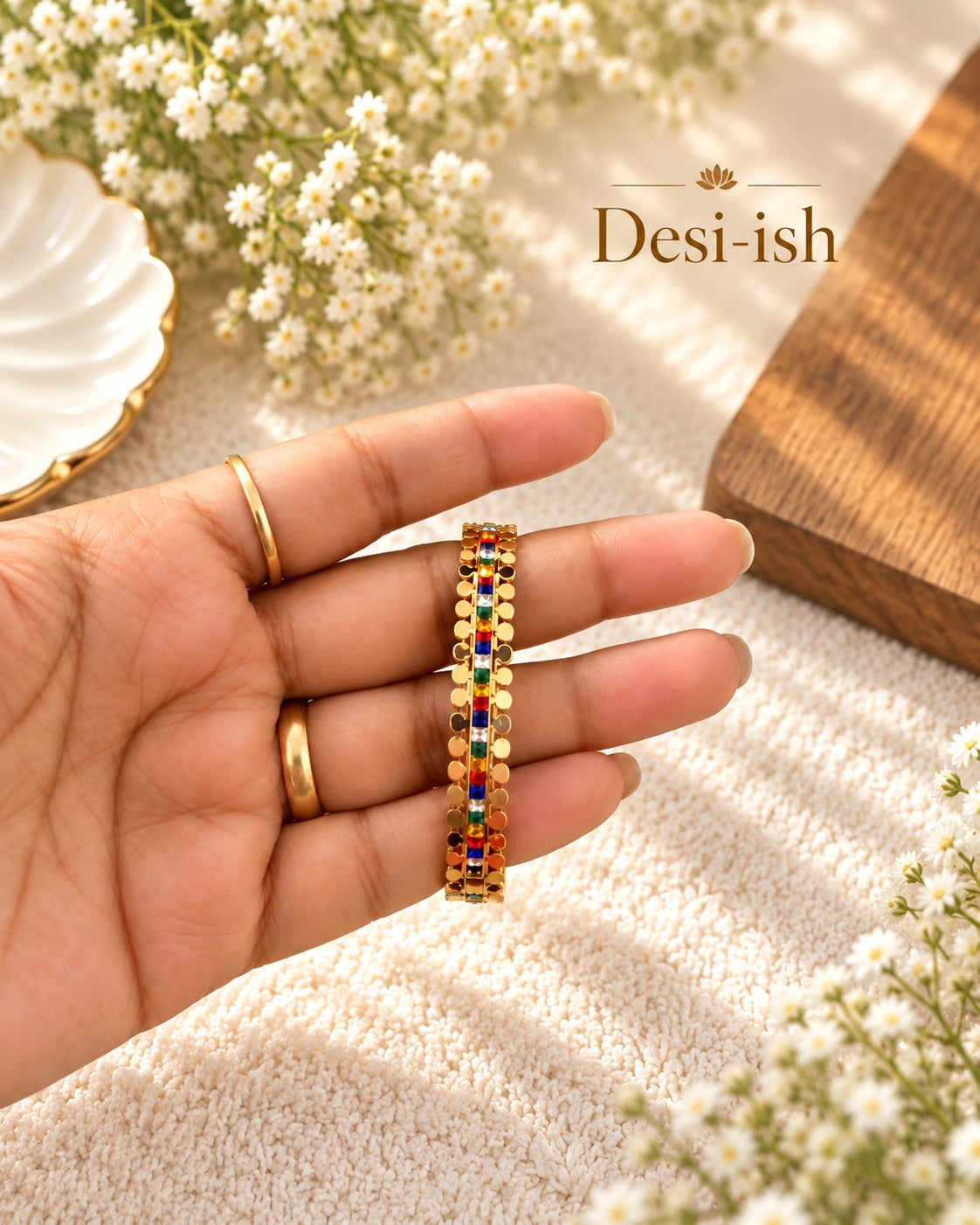 Desi-ish rainbow stone anti-tarnish kada in hand