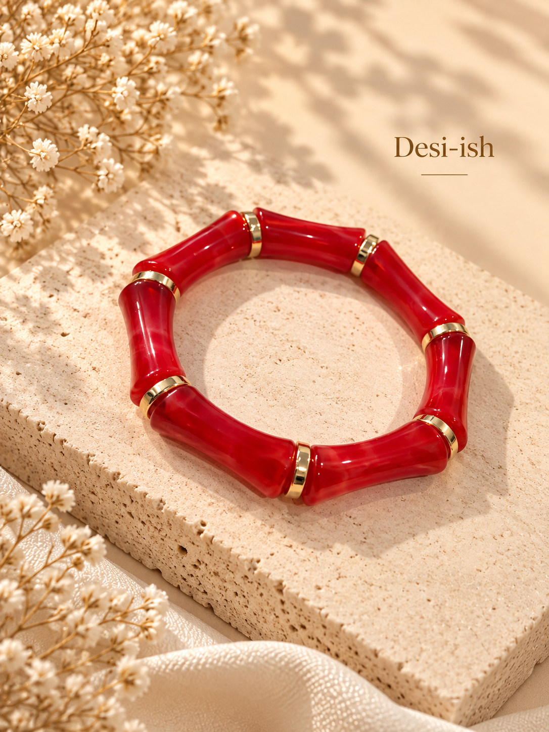 Red Resin Bamboo Bracelet by Desi-ish