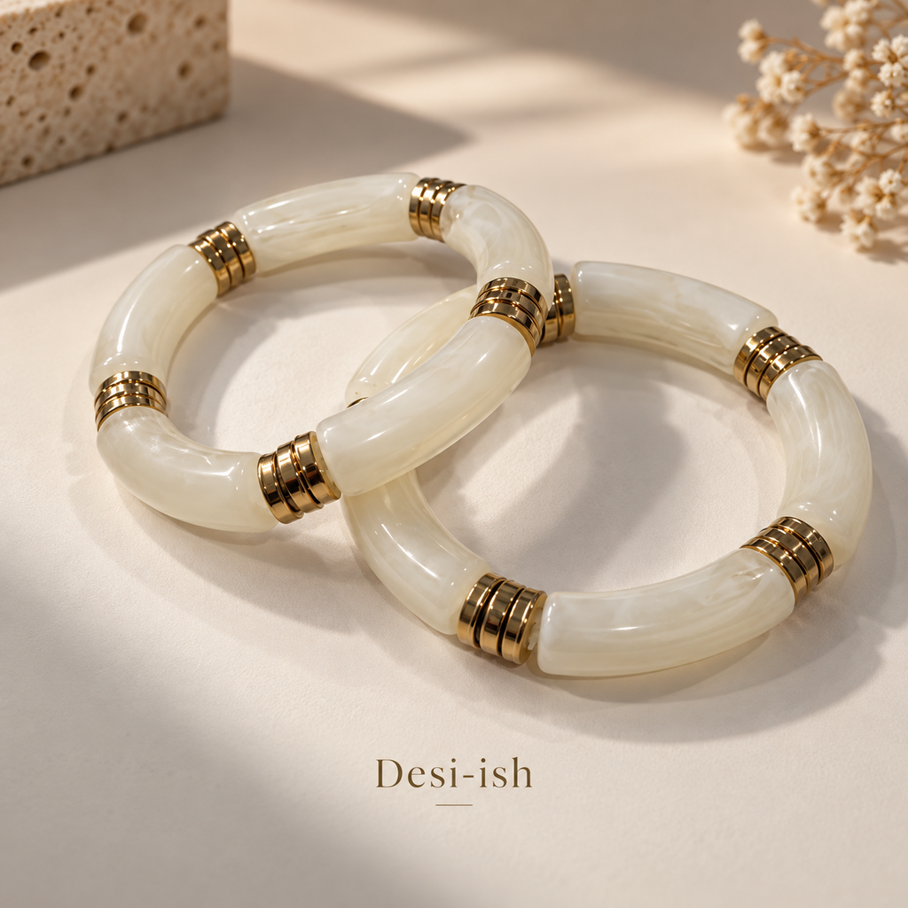 White Ivory Resin Bamboo Bracelet product view