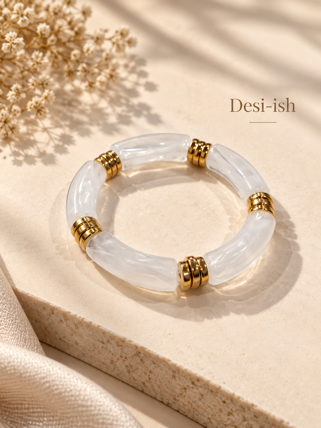 White Ivory Resin Bamboo Bracelet close-up
