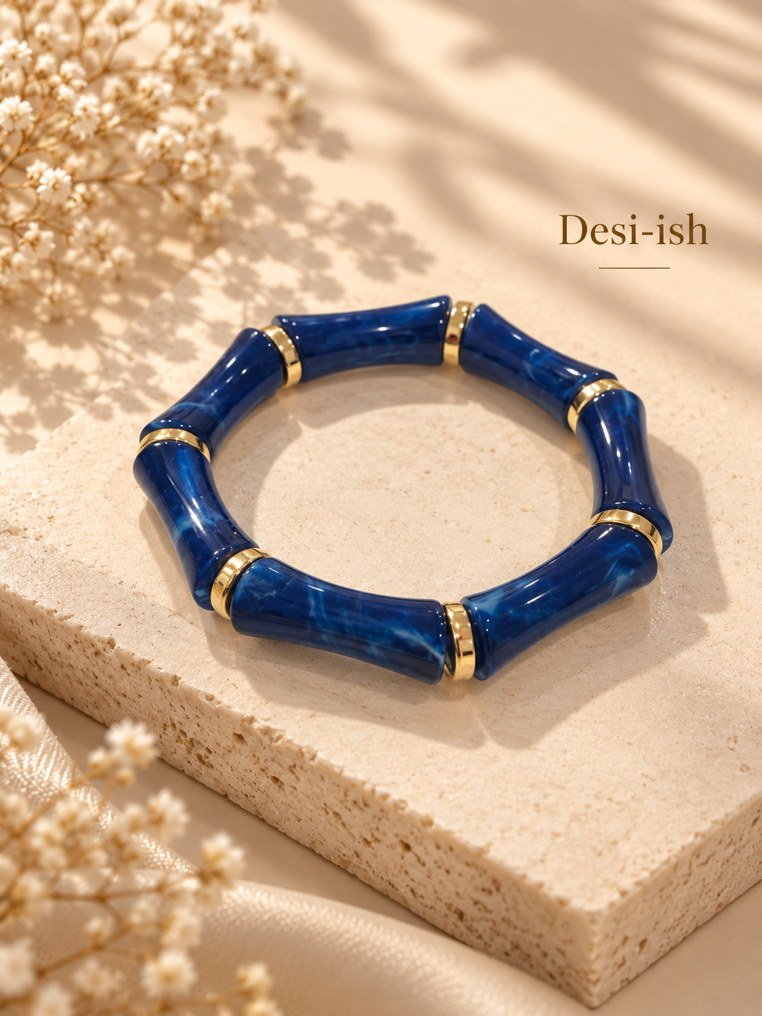 Blue Resin Bamboo Bracelet by Desi-ish