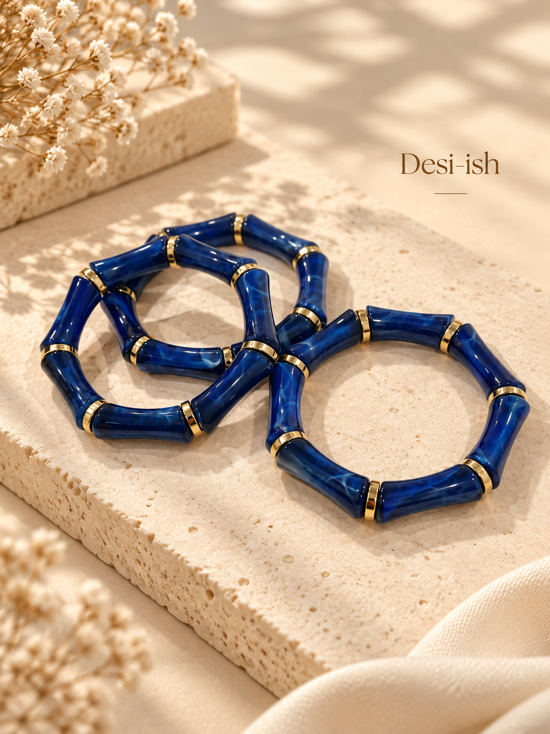 Blue Resin Bamboo Bracelet stack