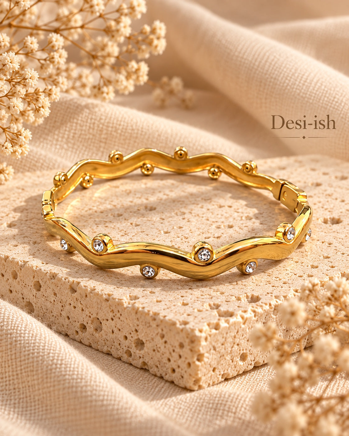 Desi-ish wave crystal anti-tarnish kada