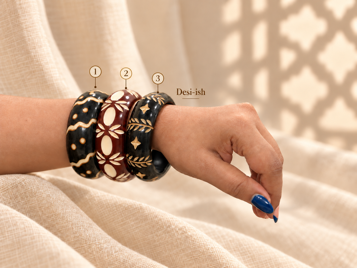 Desi-ish wooden bangles numbered 1 2 3