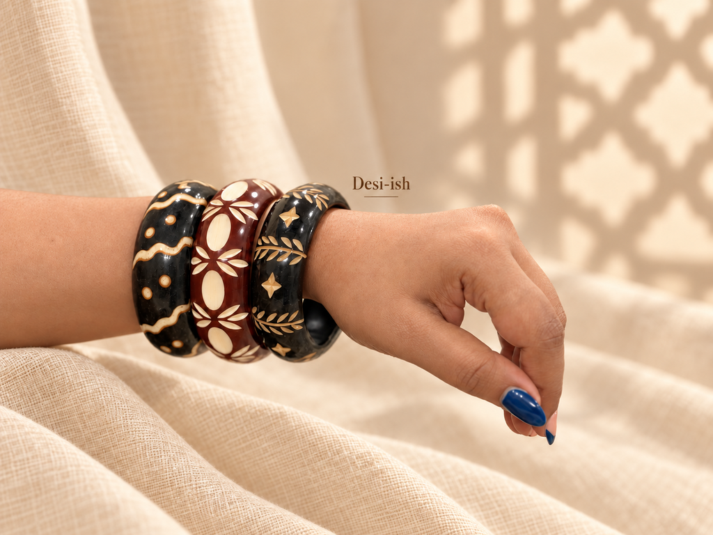 Handcrafted wooden statement bangles by Desi-ish