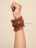 Desi-ish wooden statement bangle stack of 5